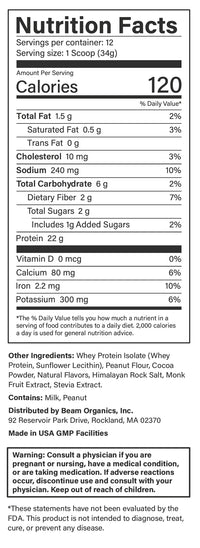 Chocolate Peanut Butter Protein Powder - 12 Servings